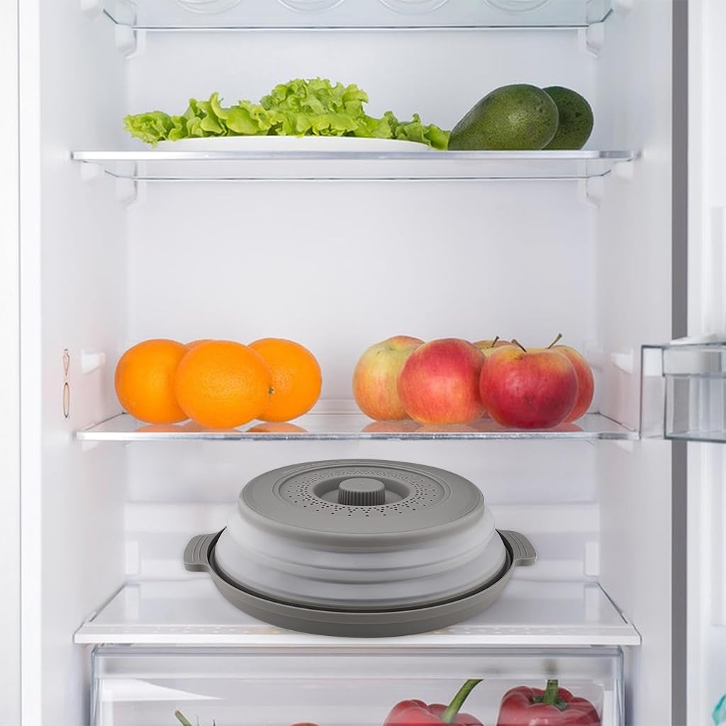 HASTHIP® 10.6 inch Microwave Plate Cover, Collapsible Food Plate Lid with Top Steam Vent and Gripper, Strainer for Fruit, Microwave Lid Food Splatter Cover, BPA Free, Microwave Safe Material (Grey) HASTHIP® 10.6 inch Microwave Plate Cover, Collapsible Food Plate Lid with Top Steam Vent and Gripper, Strainer for Fruit, Microwave Lid Food Splatter Cover, BPA Free, Microwave Safe Material (Grey)